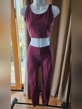 Bombshell Sportswear Burgundy High-Waist Corset Leggings & Crop Tank Set